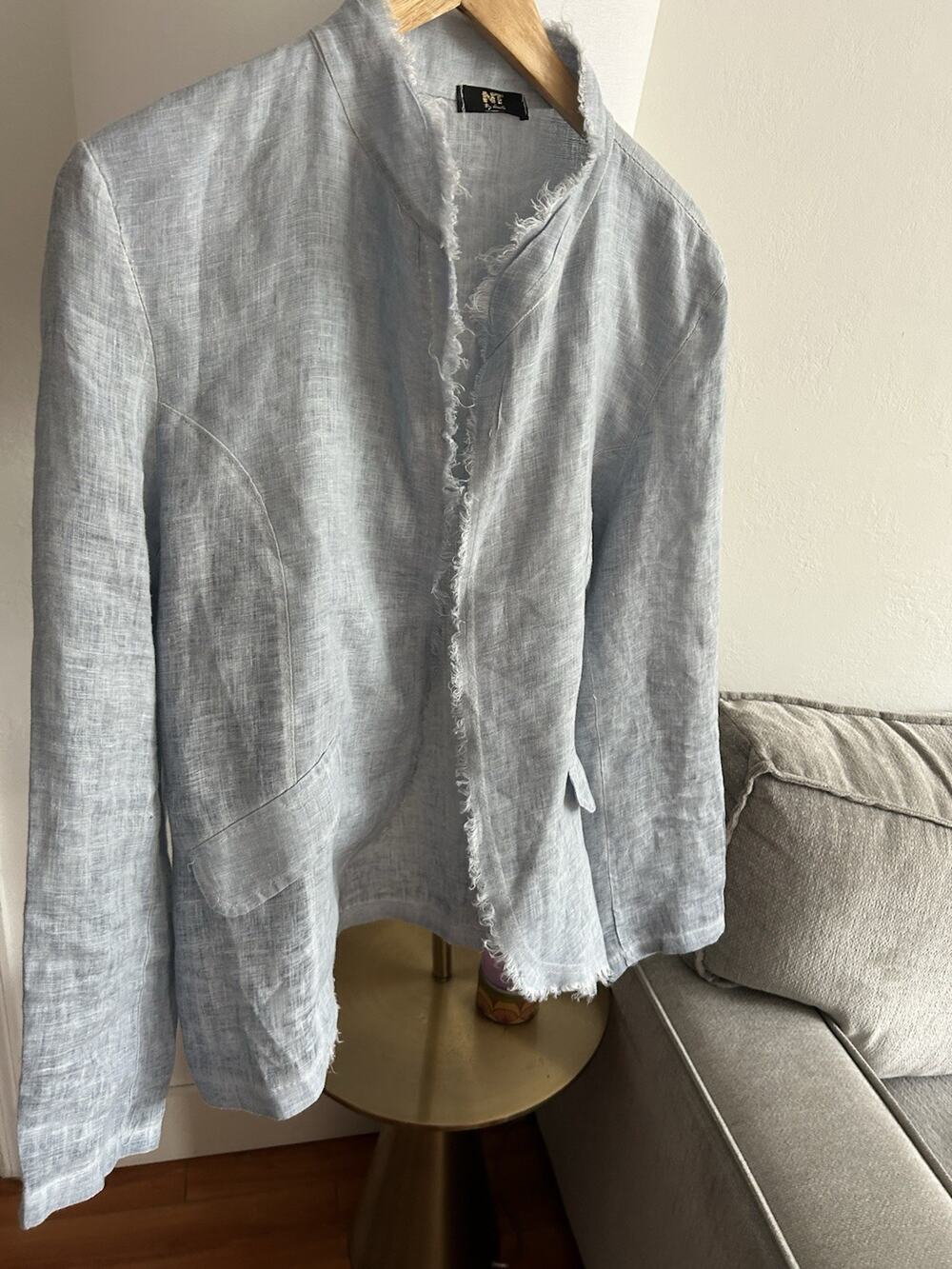 NT By Amati Italy Linen Blue Blazer Lagenlook Minimalist Coastal M/L